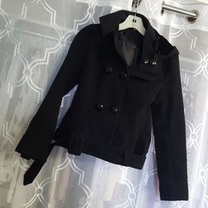 Soft double breasted jacket with detachable hood
